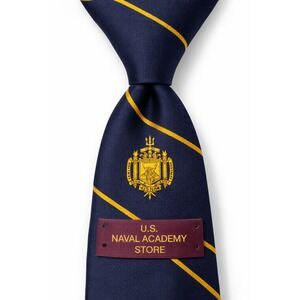 U.S. Naval Academy Silk Tie Navy Gold Stripe Crest Official Alumni USNA NCAA